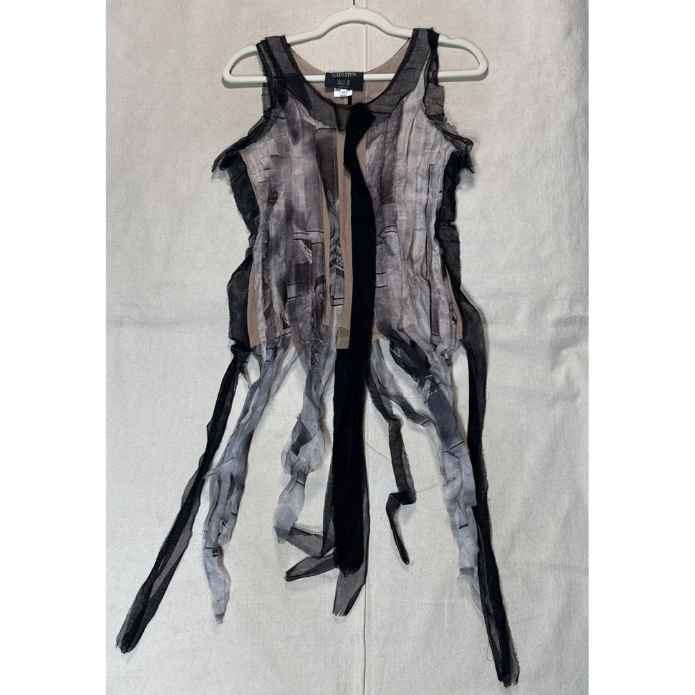 Jean Paul Gaultier Black and Gray Sheer Ribbon Tank Top
